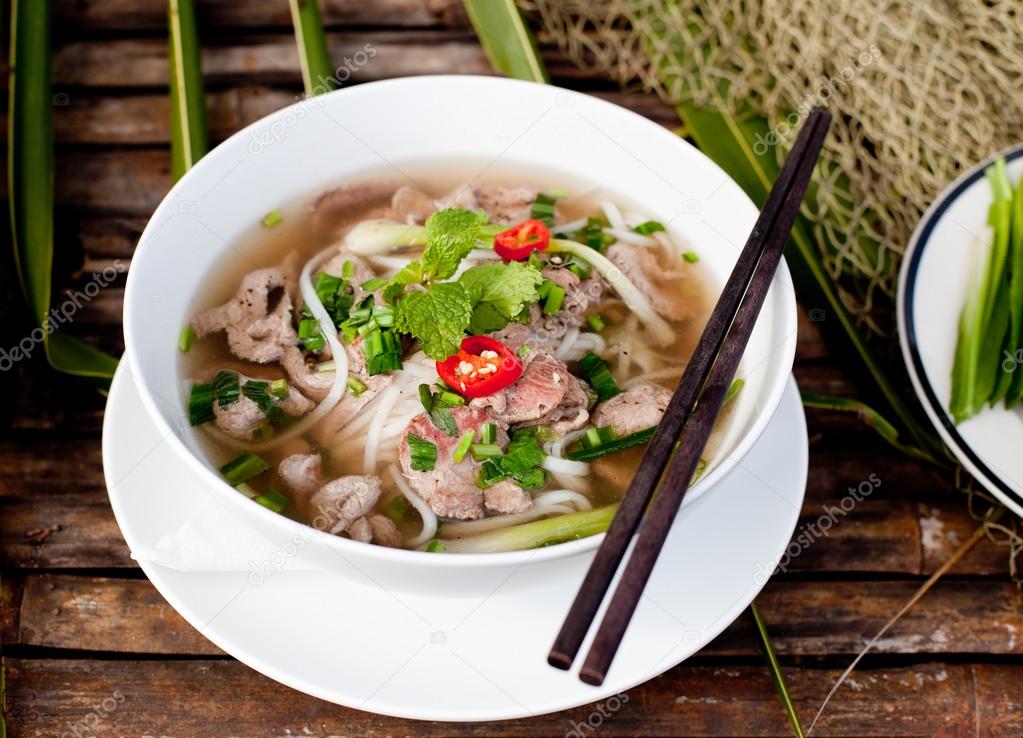 Traditional Vietnamese beef soup — Stock Photo © anna.pustynnikova