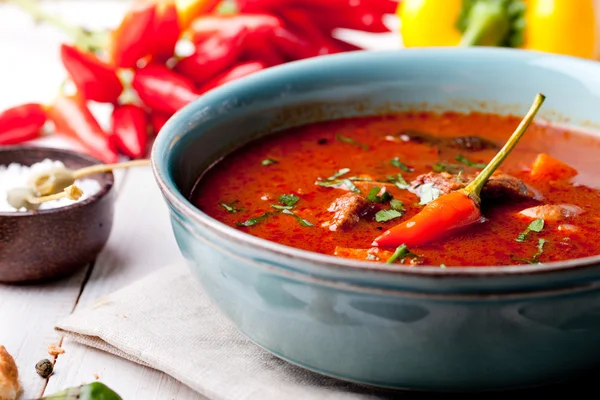 Goulash, beef, tomato, pepper, chili, smoked paprika soup. — Stock Image Goulash, beef, tomato, pepper, chili, smoked paprika soup. Royalty Free Stock Images