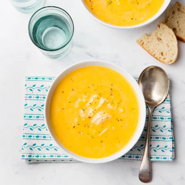 Pumpkin and coconut soup with chicken — Stock Image Pumpkin and coconut soup with chicken Royalty Free Stock Images
