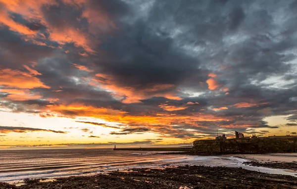 Una Bellissima Alba Alla Baia Edoardo Tynemouth Con Luce Del — Foto Stock