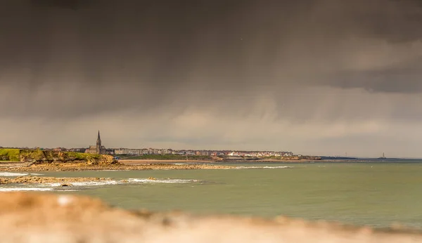 Θέα Του Tynemouth Cullercoats Whitley Bay Συμπεριλαμβανομένου Του Φάρου Της — Φωτογραφία Αρχείου