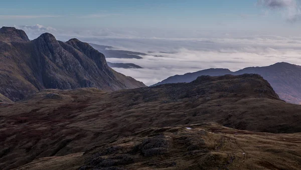 Vista Scafell Pike Vetta Più Alta Inghilterra 209Ft Guardando Attraverso — Foto Stock