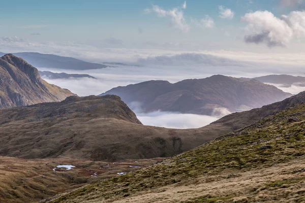 Vista Scafell Pike Vetta Più Alta Inghilterra 209Ft Guardando Attraverso — Foto Stock