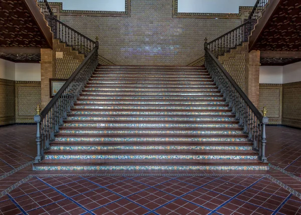 Ornately Decorated Stairways Beautiful Plaza Espana Translates Spanish Square Seville — Stock Photo, Image