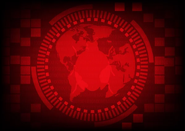 マルウェア バグ世界地図上でコンピューター ウイルスと赤いギア リング. — ストックベクタ