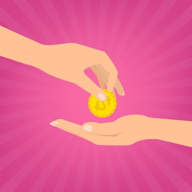 İnsan el pembe sunray üzerinde bağış için el para koyarak