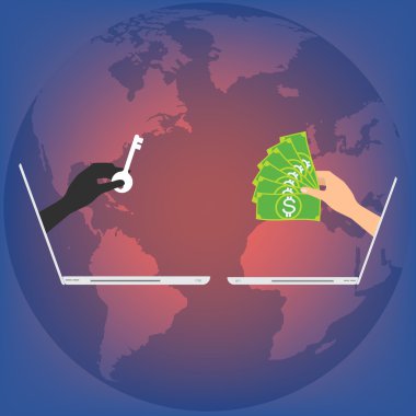 Anahtar kilitli veri ve el ile dizüstü ekran el banknot var.