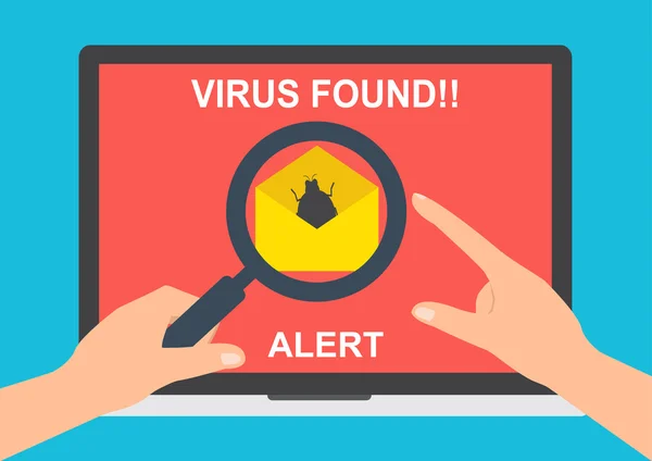 Észlelt vírus labtop számítógép mellékletet e-mail — Stock Vector