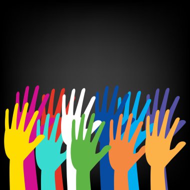 Renkli el siyah arka plan üzerinde yükselen.