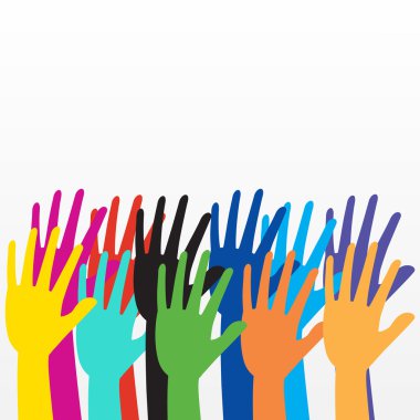 Renkli el beyaz arka plan üzerinde yükselen. 