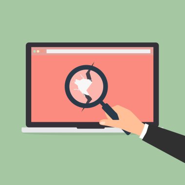 Büyüteç bir işadamı tutun böcek ve virüs bilgisayar bulundu