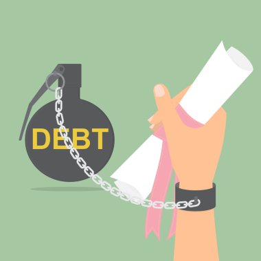 Borç bombası zincirli insan eli tutan sertifika kağıdı.