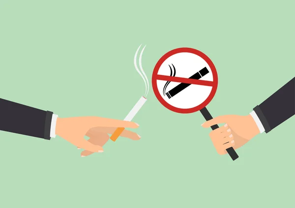 Human hand with no smoking and human hand holding a cigarette. — Stockvector