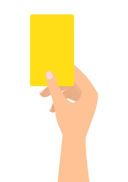 Football soccer referee hand with yellow card on white background — Stock vektor