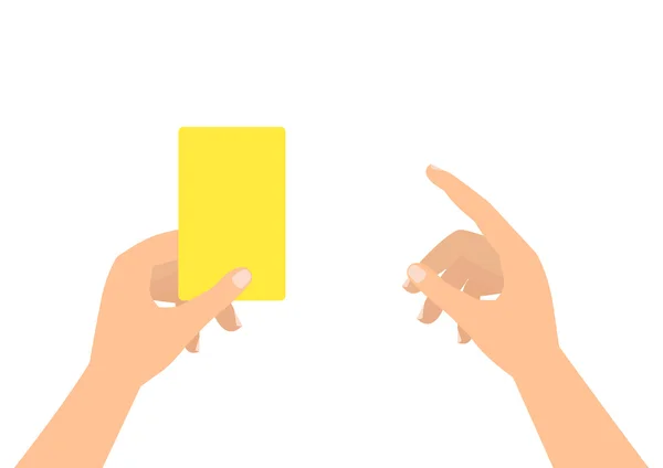 Futball-játékvezető kezében sárga kártya és ujjal mutatva — Stock Vector