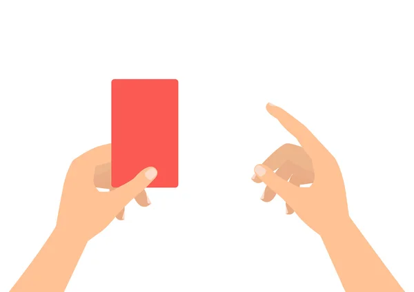 Football soccer referee hands with red card and finger pointing — ストックベクタ