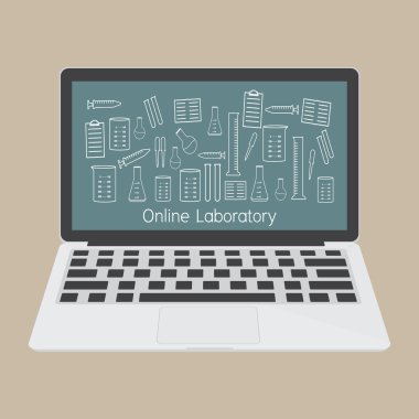 Bilgisayar dizüstü laboratuvar aksesuarları simgesiyle. 