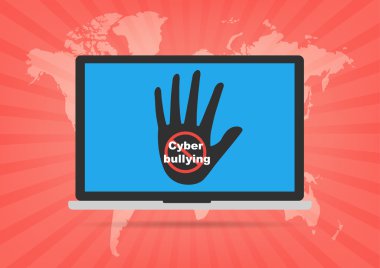Bilgisayar dizüstü el ile ve kısıtlama yok Cyberbullying göstermek perde üzerinde oturum. 