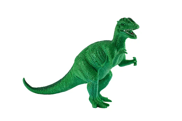 Figura de juguete de dinosaurio Dilophosaurus aislada en blanco . —  Fotos de Stock
