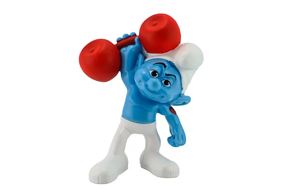 Smurf weightlifting character — Stock Photo, Image