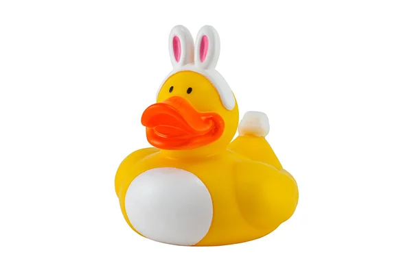 Isolat de canard en caoutchouc jaune lapin sur fond blanc . — Photo