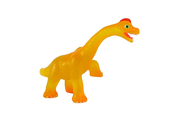 Modelo de figura de brinquedo de dinossauro amarelo isolado em branco . — Fotografia de Stock