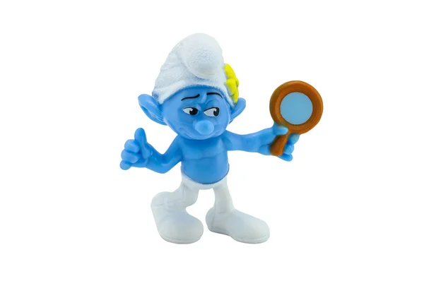 Vanity şirin ve bir ayna Smurf filmden el karakter — Stok fotoğraf