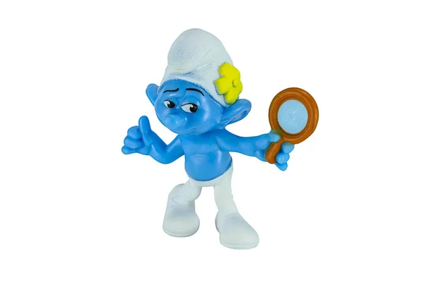 Vanity şirin ve bir ayna Smurf filmden el karakter — Stok fotoğraf