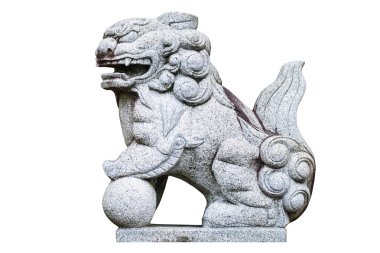 Beyaz izole küre ile aslan Çince taş.