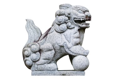 Beyaz izole küre ile aslan Çince taş.