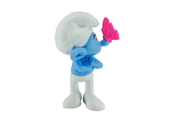 A butter fly on Grouchy' s nose smurfs — Stock Photo, Image