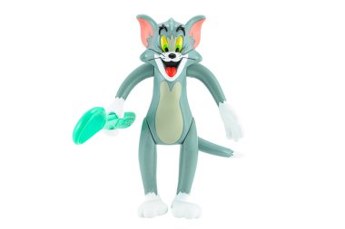 Tom gri kedi kaşıkla elinde oyuncak karakter formu Tom ve Jerry
