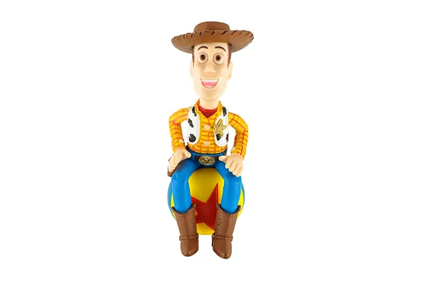 Sherrif Woody brinquedo na bola estrela vermelha um personagem fictício no — Fotografia de Stock