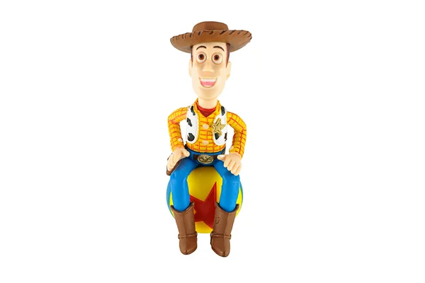 Stolní víno Woody toy na červené hvězda míč fiktivní postava — Stock fotografie