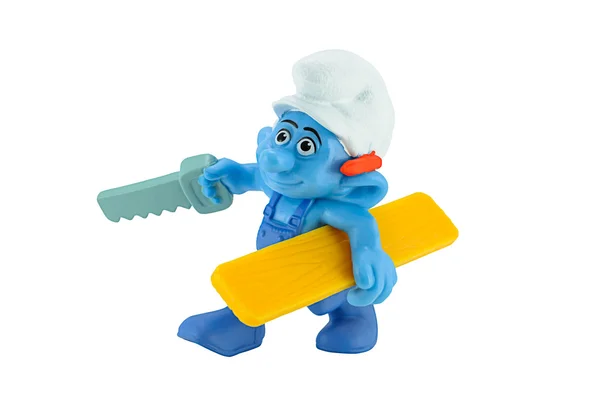 Smurfs Tapete prático com serra e um pouco de madeira . — Fotografia de Stock