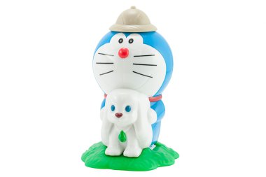 Doraemon a blue robot cat with blowgun clipart