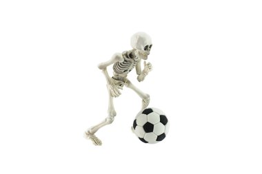 İskelet cotrol bir futbol topu beyaz arka plan üzerinde izole.