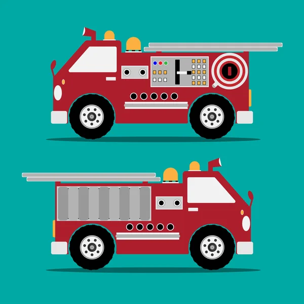 Fire truck red engine car with shadow on green background. — Stock Vector
