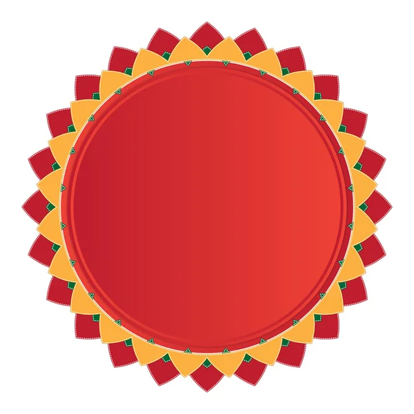 Adorno redondo mandalas de color rojo con rayos amarillos decorativos . — Vector de stock