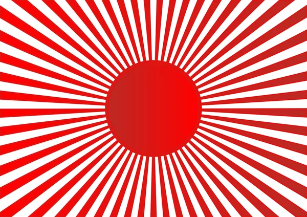 Красное солнце с лучами на белом фоне в стиле флага Японии . — стоковый вектор