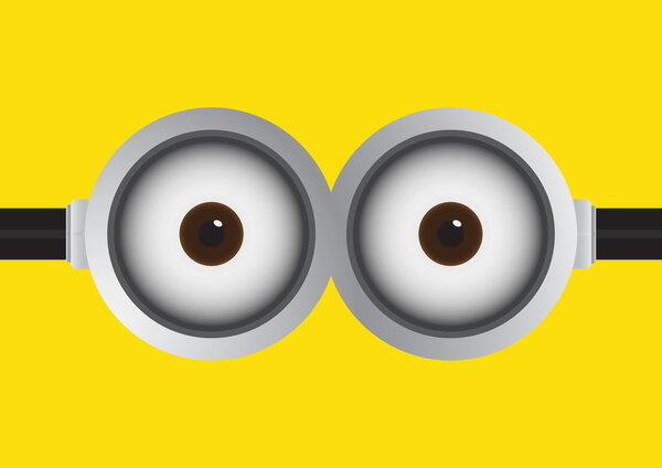 Векторная иллюстрация очков с двумя глазами на жёлтом фоне
