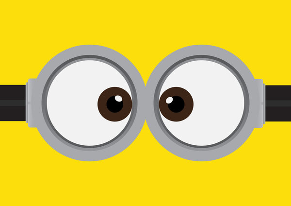 Векторная иллюстрация очков с двумя глазами на жёлтом фоне
