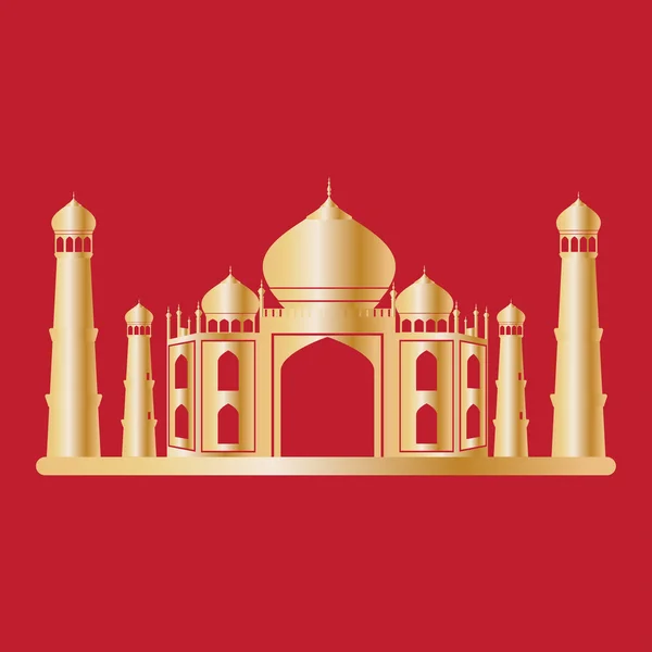 Taj mahal templo de oro sobre fondo rojo. Ilustración vectorial . — Vector de stock