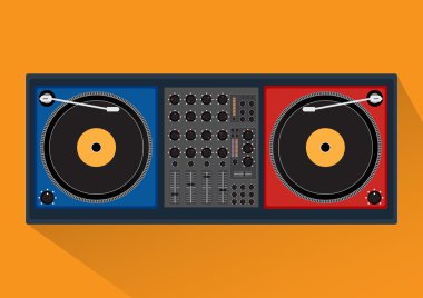Dj müzik için uzun gölge ile disk jokey oyuncu. Vektör illustr