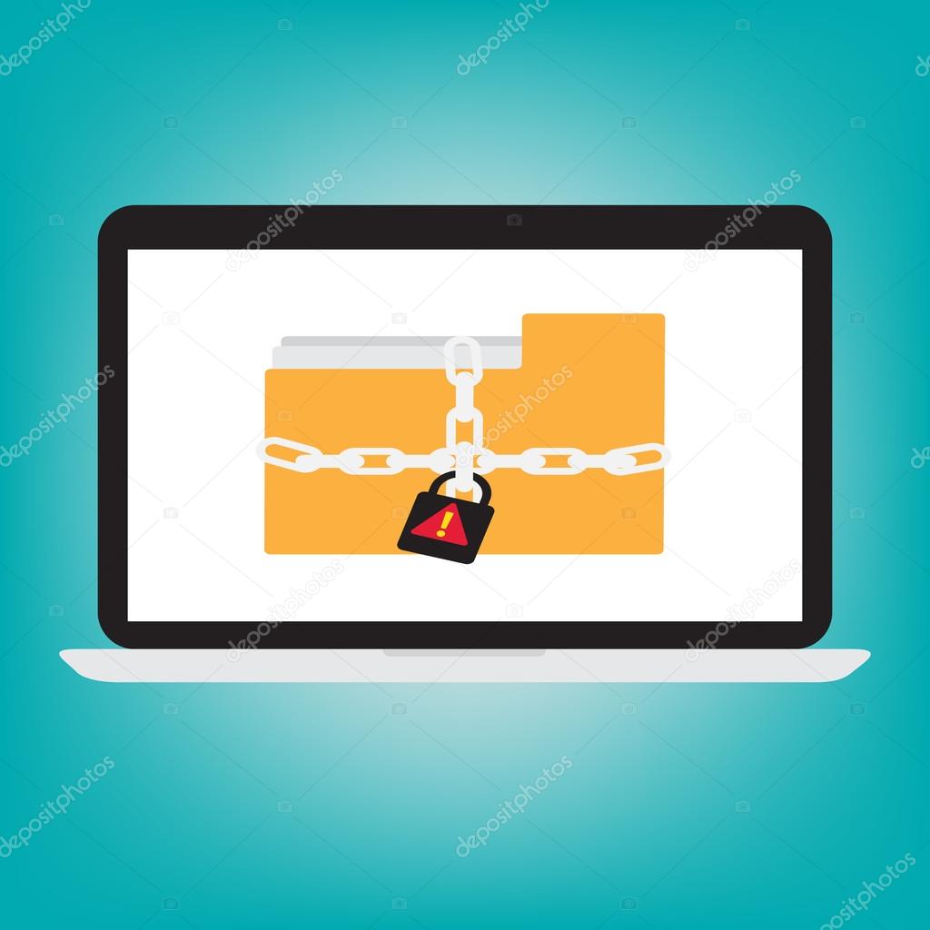 Computer labtop display icon folder with key  chain of ransomwar