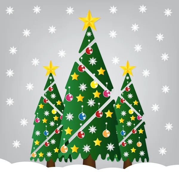 Vánoční strom s barevnými ornamenty a glod hvězda a pádu — Stockový vektor