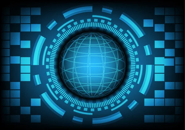 Círculo azul do globo com anel e engrenagens em fundo azul escuro. Ilustração vetorial no conceito de tecnologia de fundo . —  Vetores de Stock