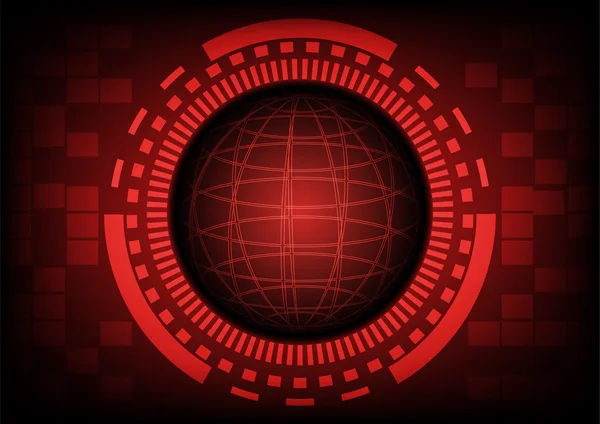 Círculo vermelho do globo com anel e engrenagens em fundo de tecnologia, ilustração vetorial . —  Vetores de Stock