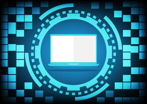 Computador portátil dentro do círculo azul de anel e engrenagens em tecnologia de fundo. Conceito de comunicação de design de ilustração vetorial . —  Vetores de Stock
