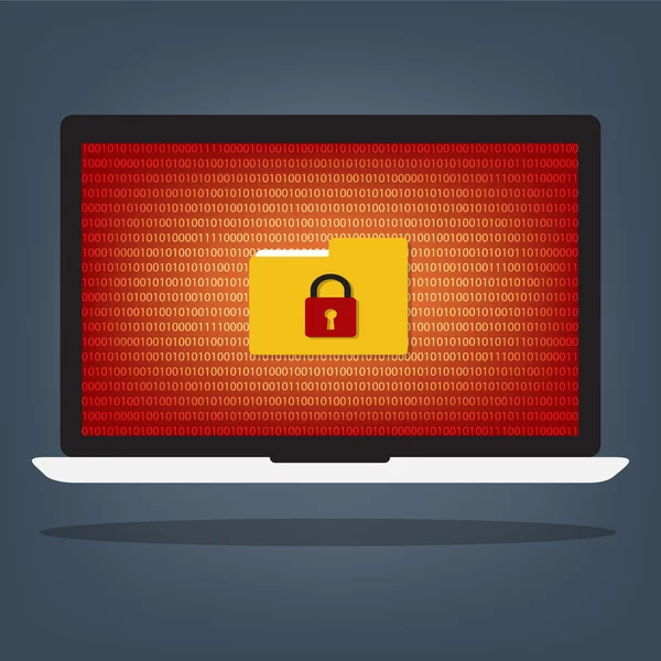 Портативный компьютер имеет ключ закрытой папки с ransomeware и malw — стоковый вектор